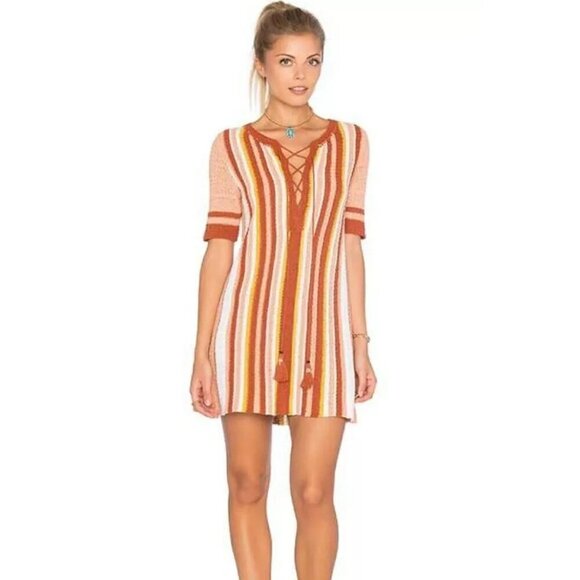 Free People Lollipop Lace Up Sweater Dress Sunset Combo Size Small - Picture 3 of 8